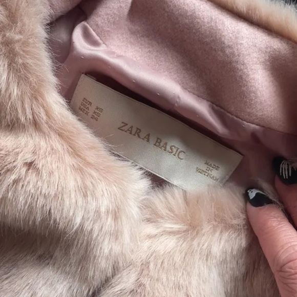 RARE ZARA Pink Wool Combination Faux FurJacket XS - Picture 3 of 13